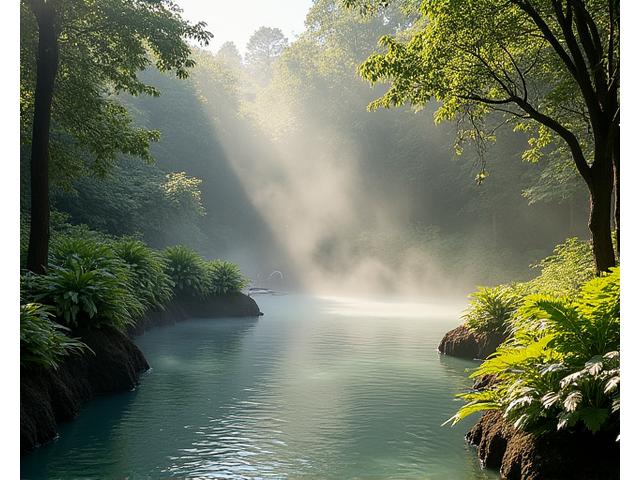 Spa termal nas Furnas, São Miguel, com piscinas de água quente natural e paisagem luxuriante.